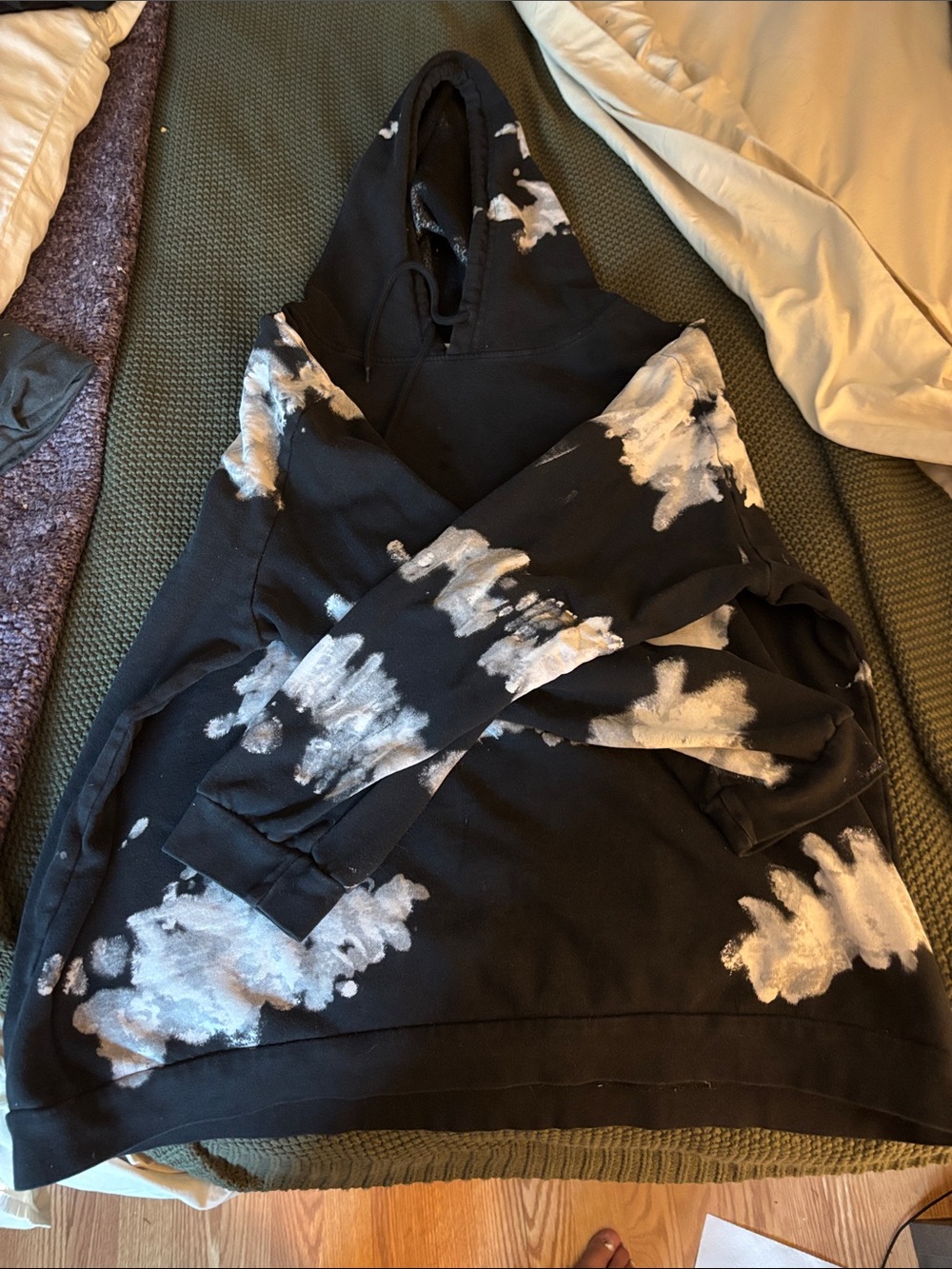 Black Hoodie with White Tie-Dye Accents
